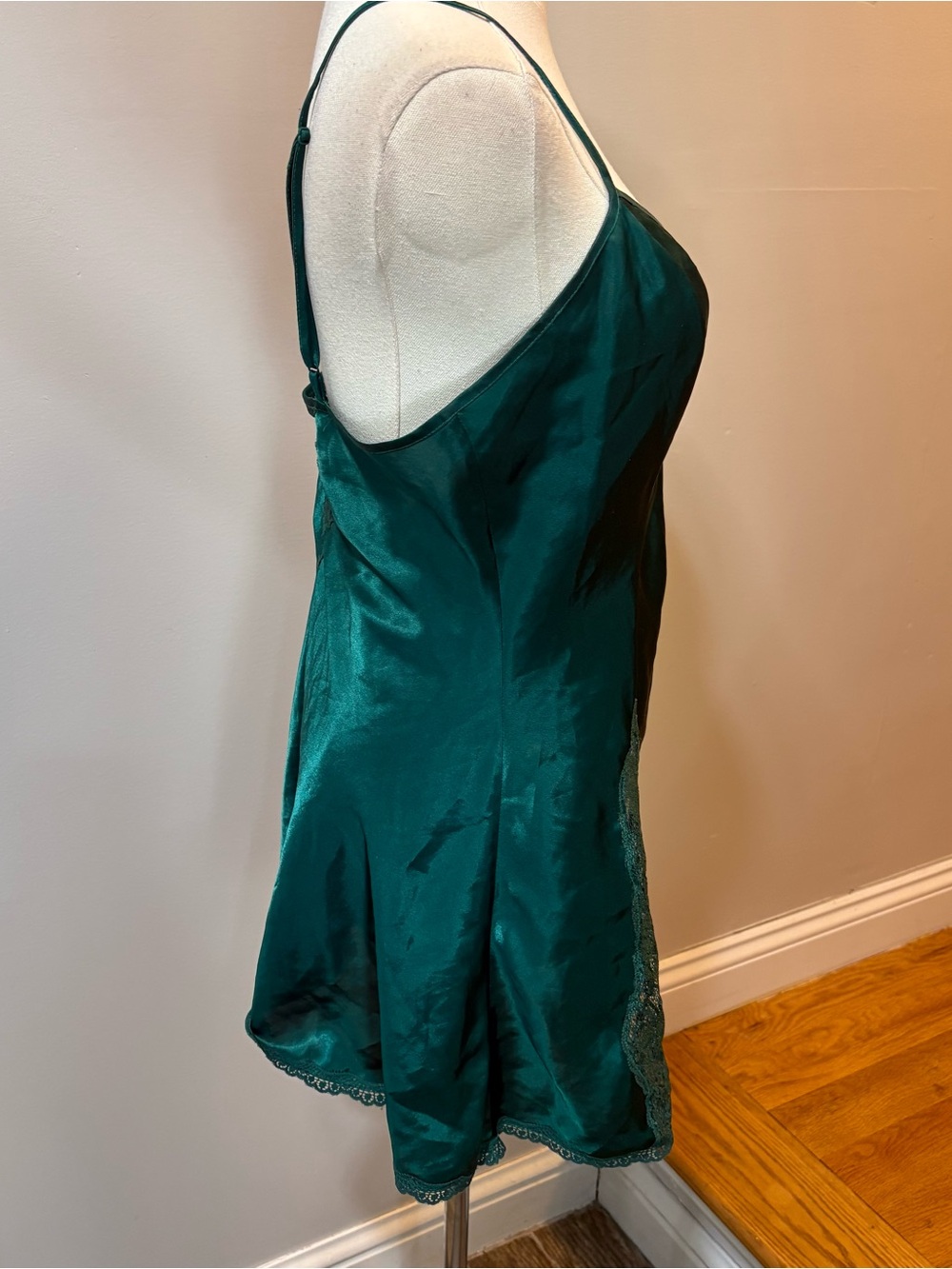 Vtg Victoria’s Secret Emerald Green Satin Lace Slip Dress 90's Gold Label Sz S - Picture 5 of 11